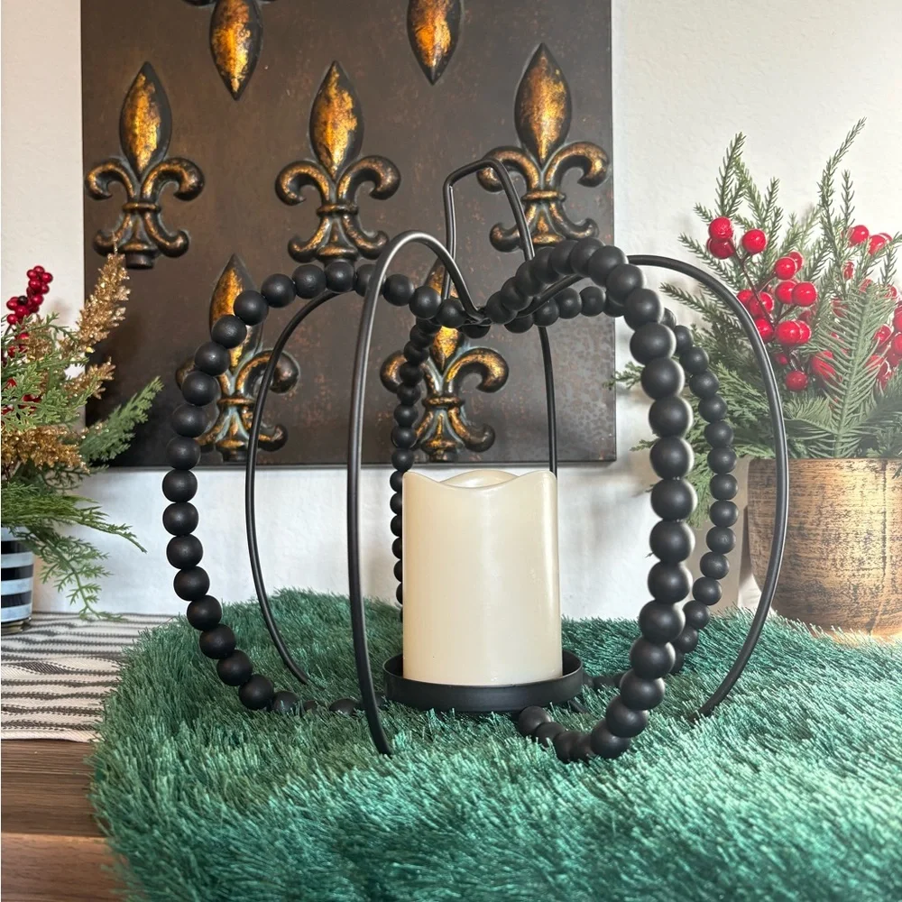 🆕ASHLAND Black Beaded Pumpkin Battery Operated Lantern, OS